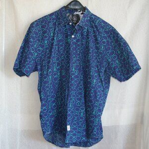 Volcom Blue Button Shirt with Mid Century Pattern